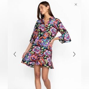 NEW Johnny Was Silk Calanthe Tiered Flounce Floral Button Down Dress Size S